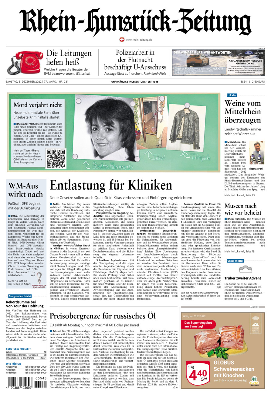Rhein-Hunsrück-Zeitung vom Samstag, 03.12.2022