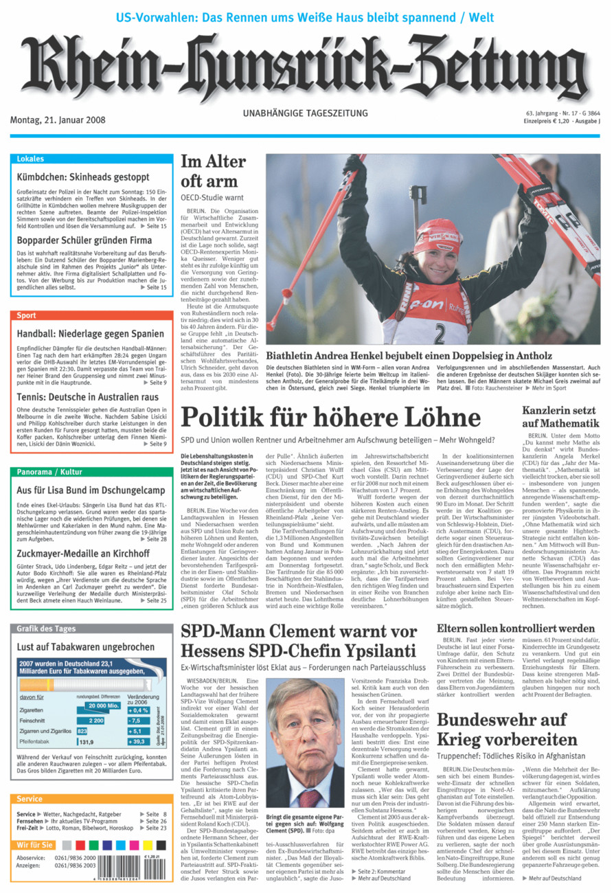 Rhein-Hunsrück-Zeitung vom Montag, 21.01.2008