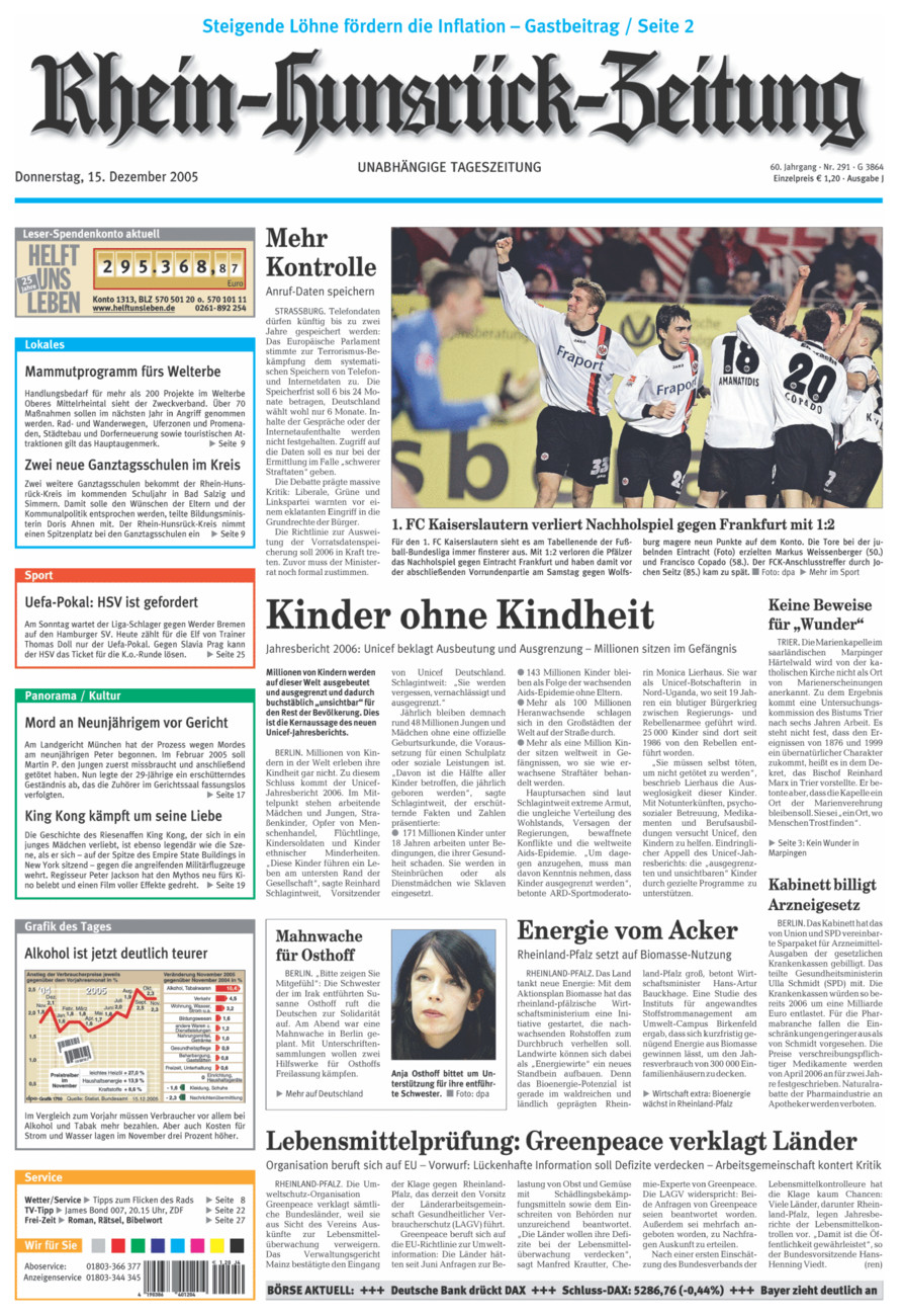 Rhein-Hunsrück-Zeitung vom Donnerstag, 15.12.2005