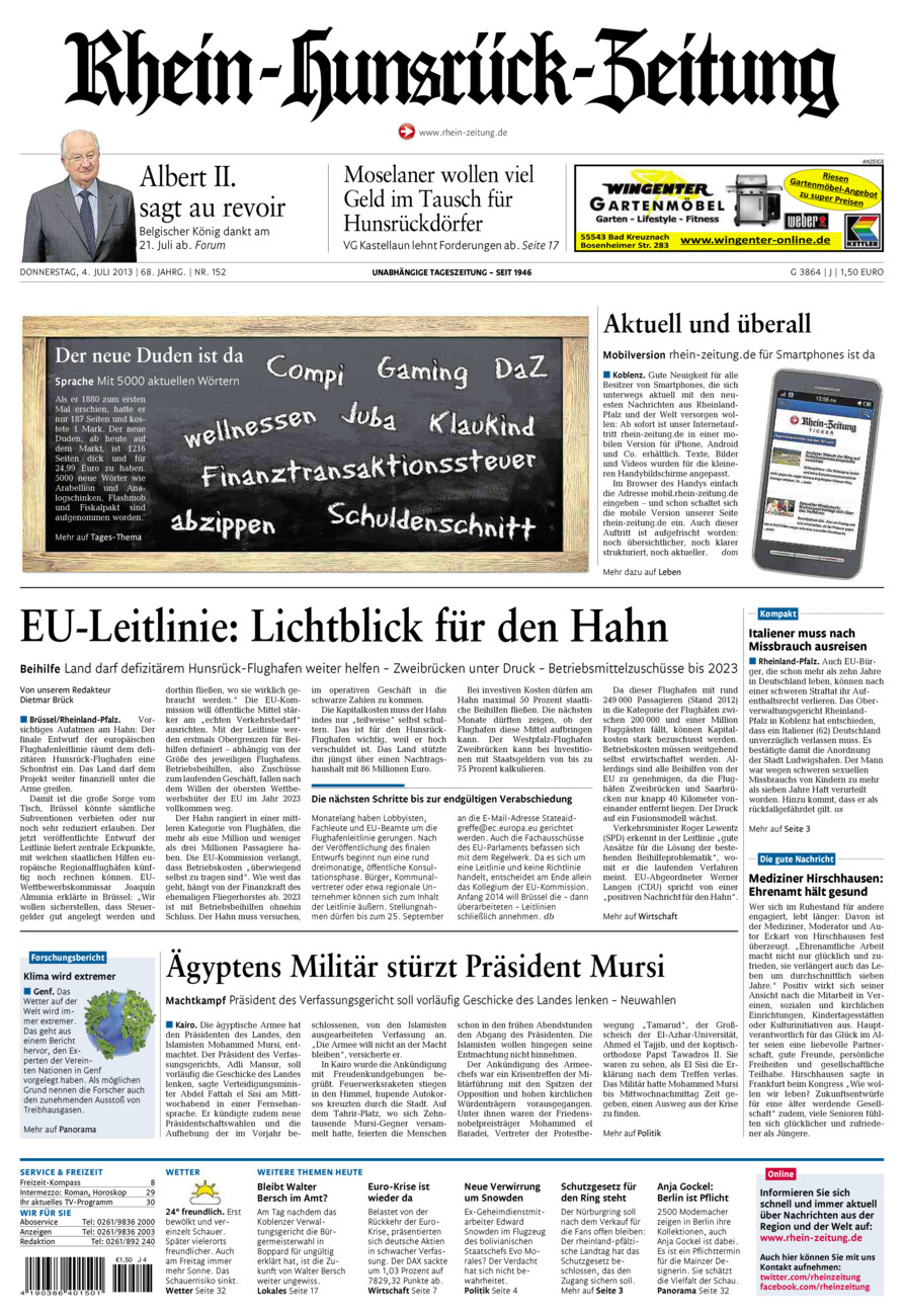 Rhein-Hunsrück-Zeitung vom Donnerstag, 04.07.2013