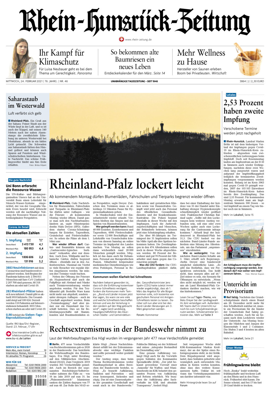 Rhein-Hunsrück-Zeitung vom Mittwoch, 24.02.2021