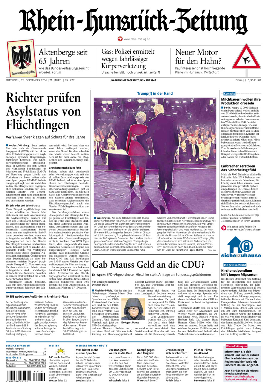 Rhein-Hunsrück-Zeitung vom Mittwoch, 28.09.2016
