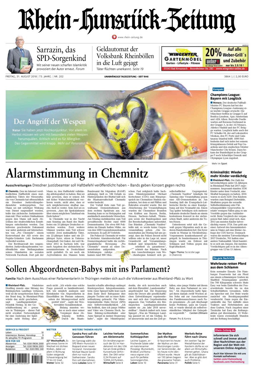 Rhein-Hunsrück-Zeitung vom Freitag, 31.08.2018