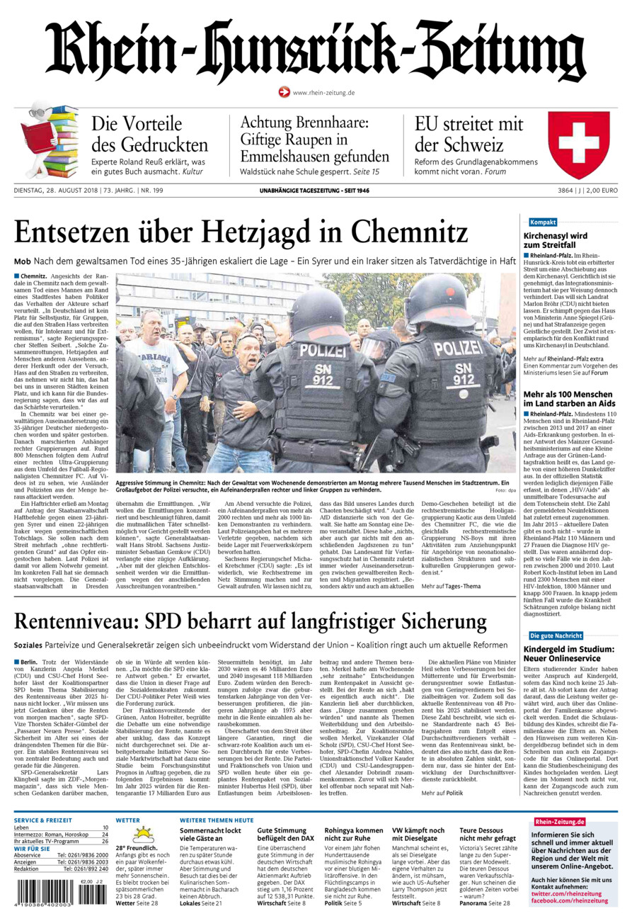Rhein-Hunsrück-Zeitung vom Dienstag, 28.08.2018