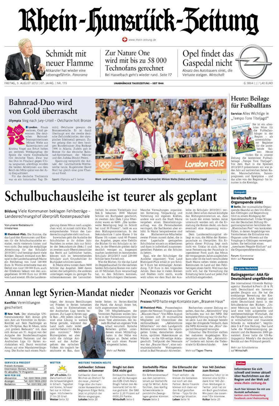 Rhein-Hunsrück-Zeitung vom Freitag, 03.08.2012