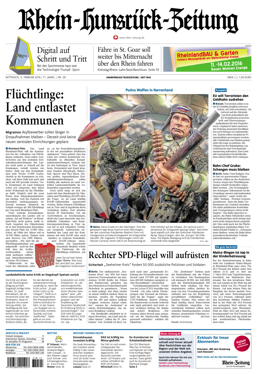 Rhein-Hunsrück-Zeitung vom Mittwoch, 03.02.2016