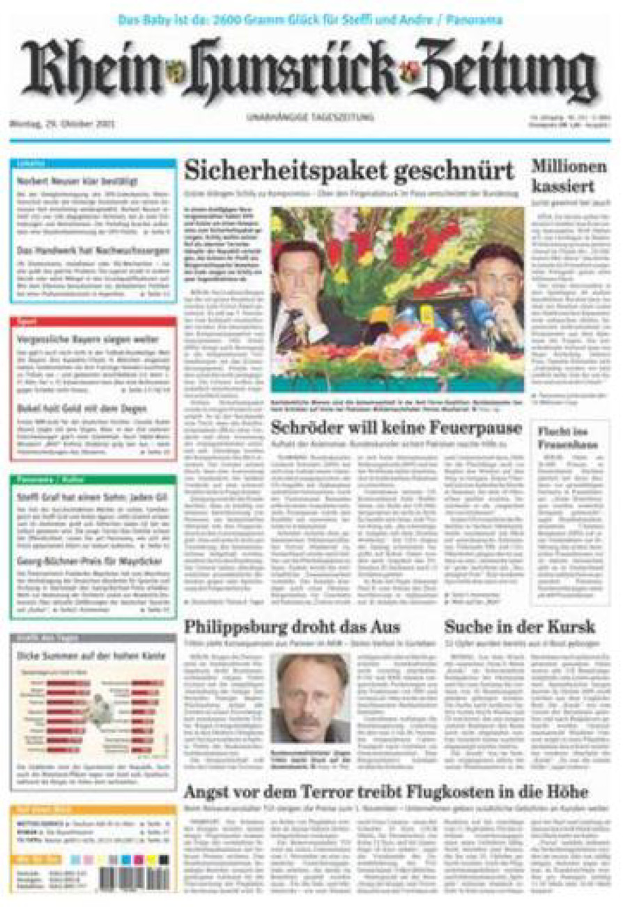 Rhein-Hunsrück-Zeitung vom Montag, 29.10.2001