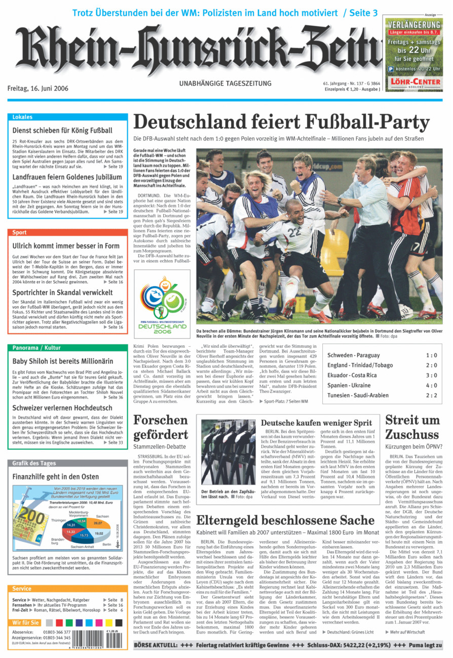 Rhein-Hunsrück-Zeitung vom Freitag, 16.06.2006
