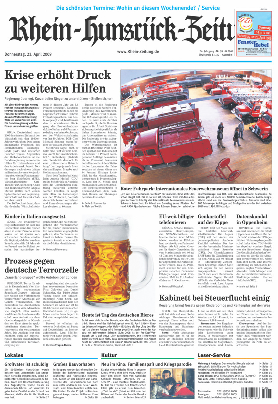 Rhein-Hunsrück-Zeitung vom Donnerstag, 23.04.2009