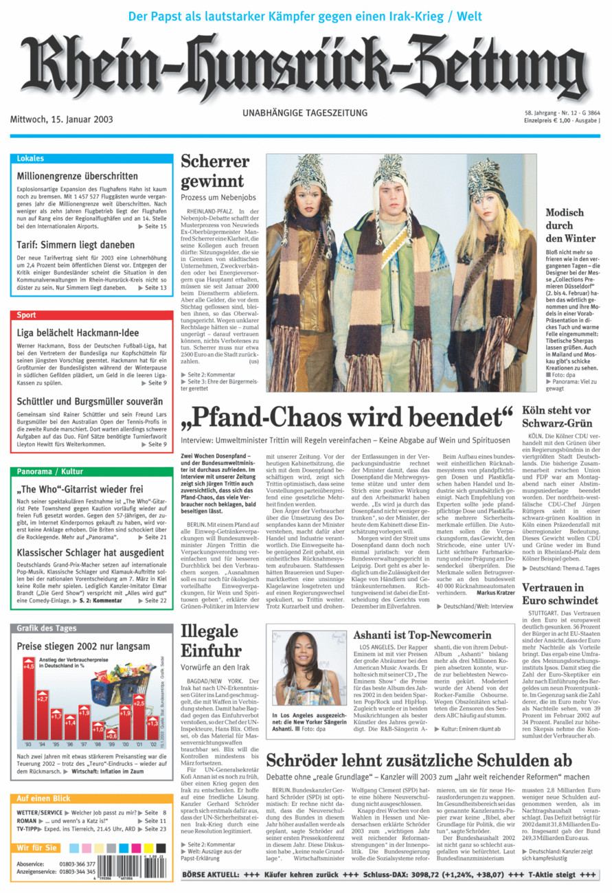 Rhein-Hunsrück-Zeitung vom Mittwoch, 15.01.2003
