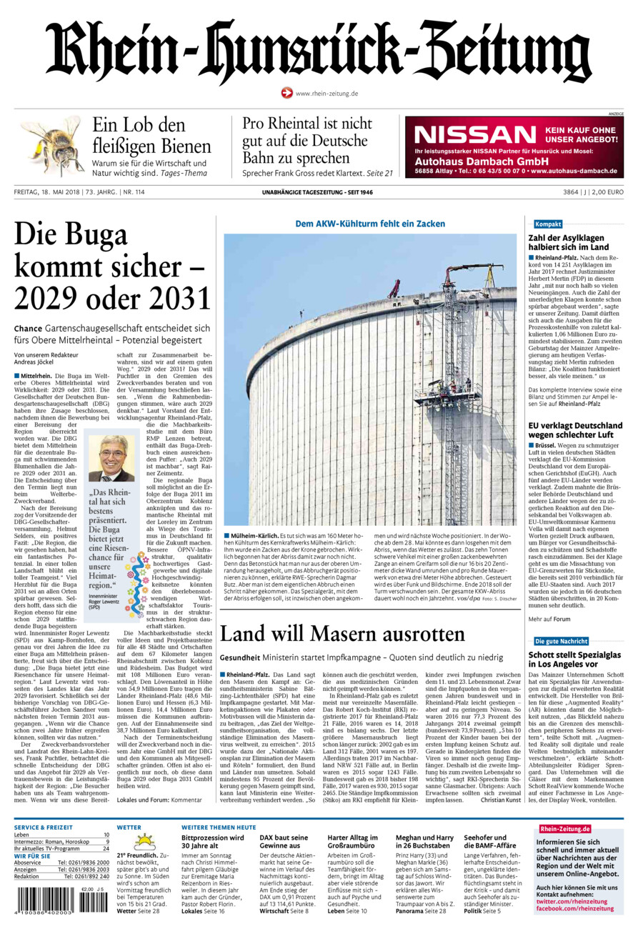 Rhein-Hunsrück-Zeitung vom Freitag, 18.05.2018