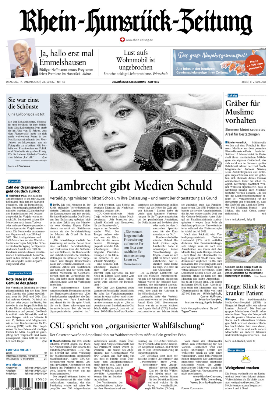 Rhein-Hunsrück-Zeitung vom Dienstag, 17.01.2023