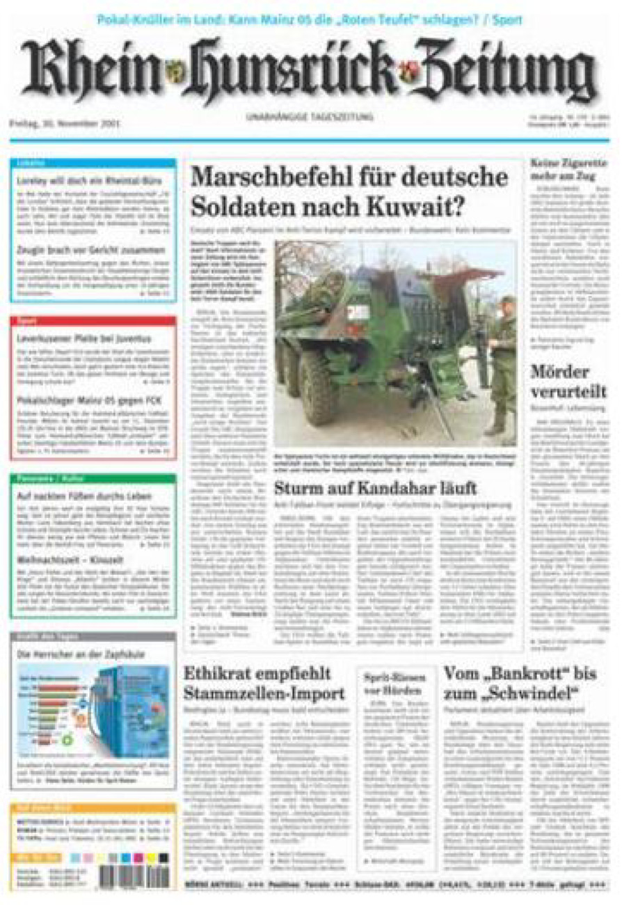 Rhein-Hunsrück-Zeitung vom Freitag, 30.11.2001