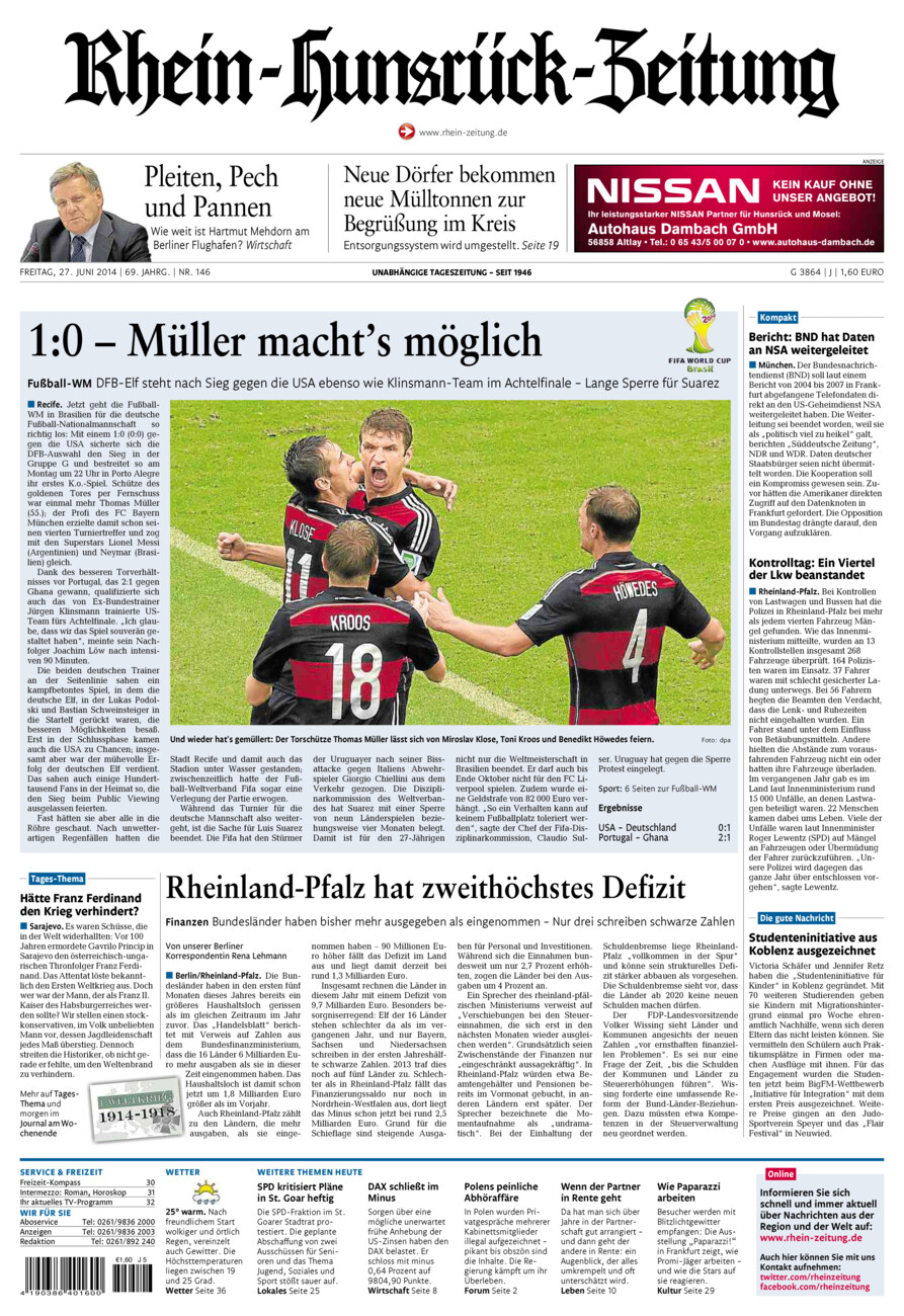 Rhein-Hunsrück-Zeitung vom Freitag, 27.06.2014