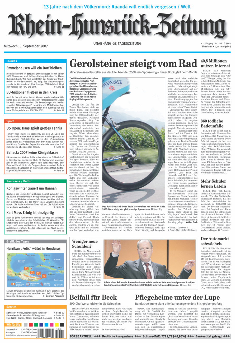 Rhein-Hunsrück-Zeitung vom Mittwoch, 05.09.2007