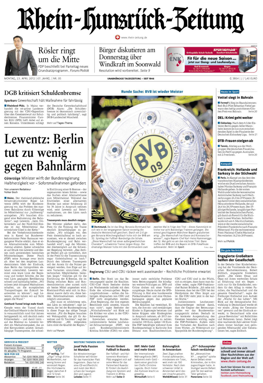 Rhein-Hunsrück-Zeitung vom Montag, 23.04.2012