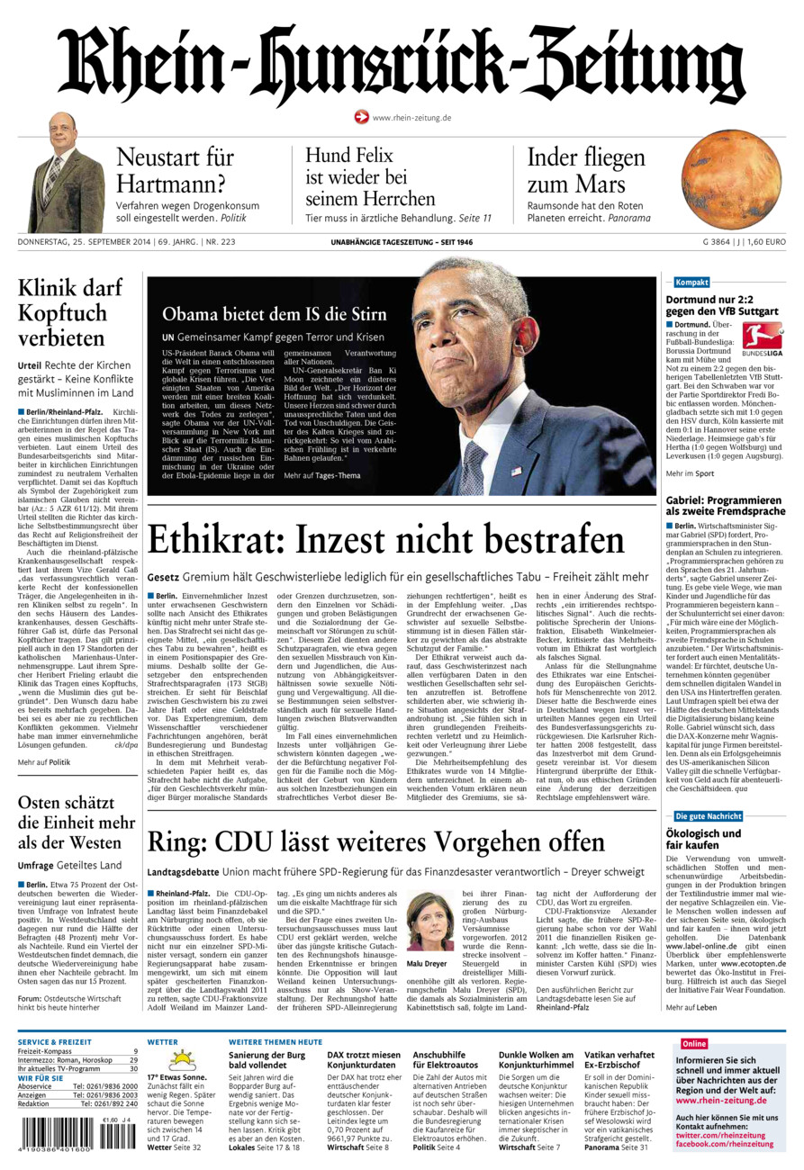 Rhein-Hunsrück-Zeitung vom Donnerstag, 25.09.2014