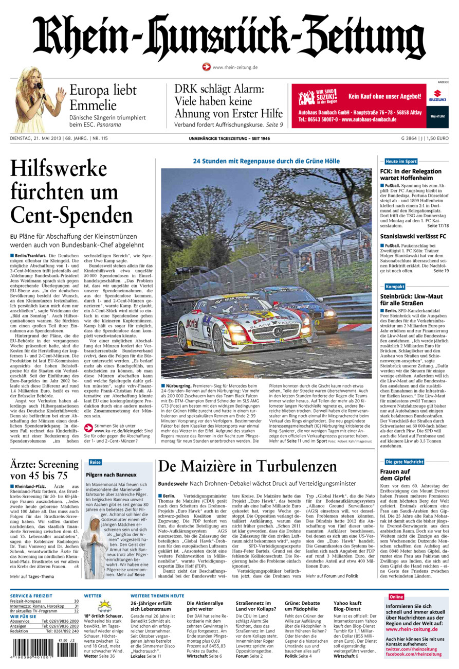 Rhein-Hunsrück-Zeitung vom Dienstag, 21.05.2013