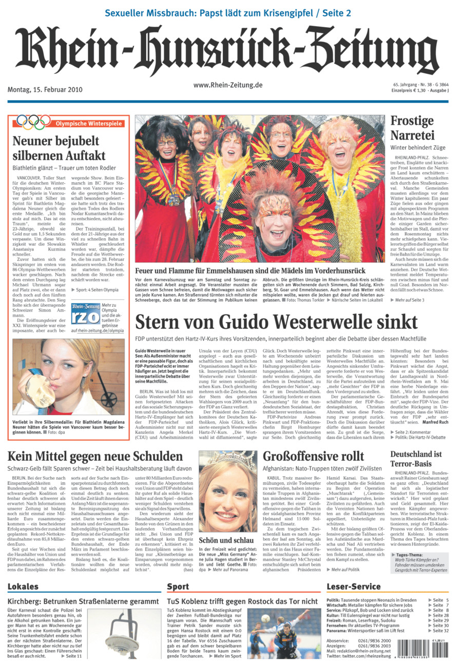 Rhein-Hunsrück-Zeitung vom Montag, 15.02.2010