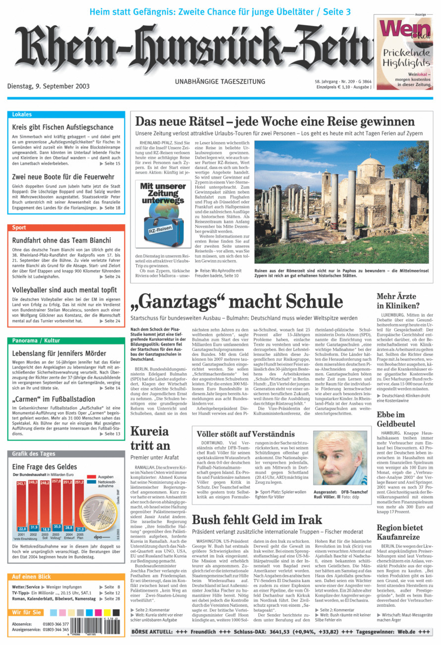Rhein-Hunsrück-Zeitung vom Dienstag, 09.09.2003