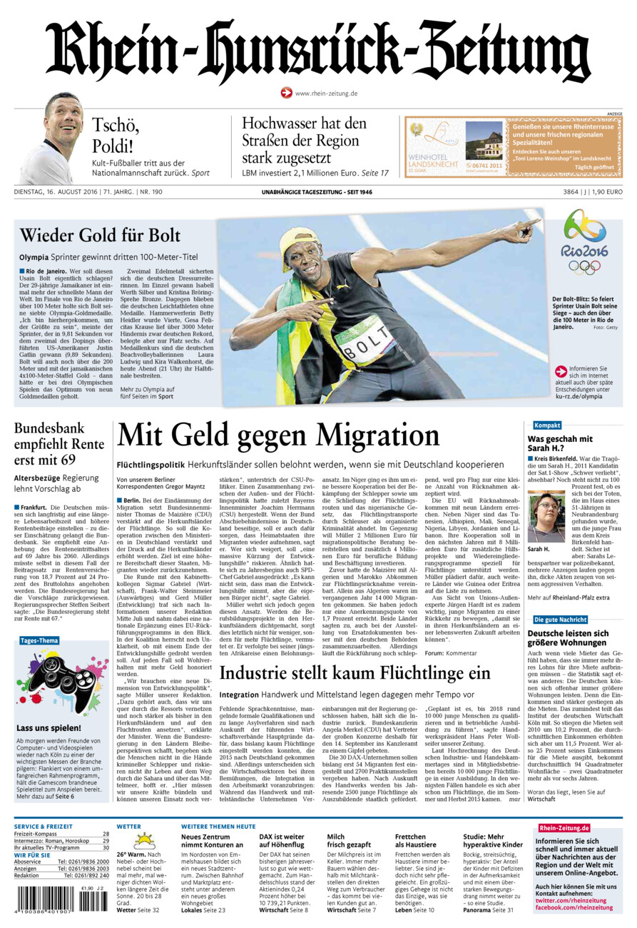 Rhein-Hunsrück-Zeitung vom Dienstag, 16.08.2016