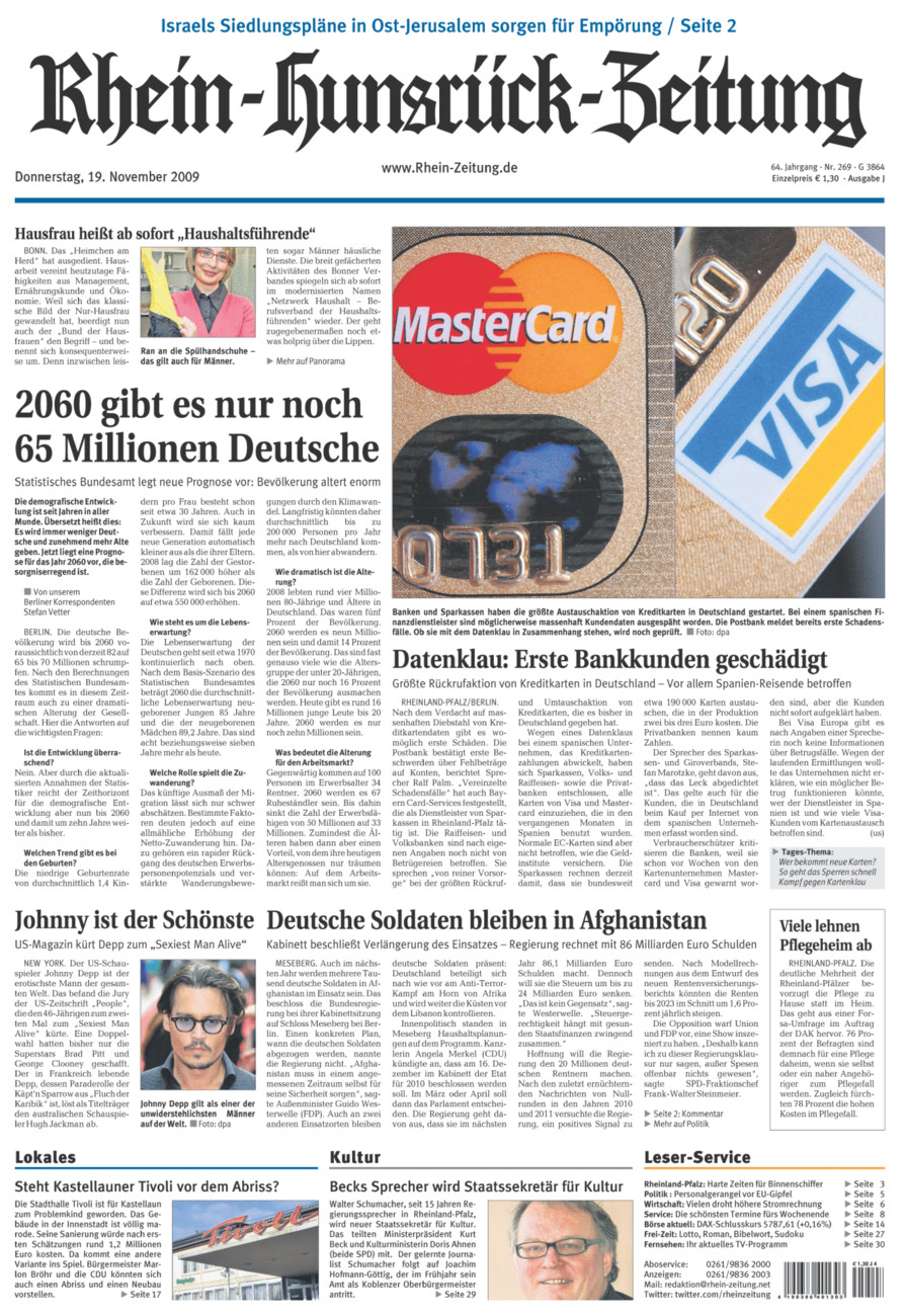 Rhein-Hunsrück-Zeitung vom Donnerstag, 19.11.2009