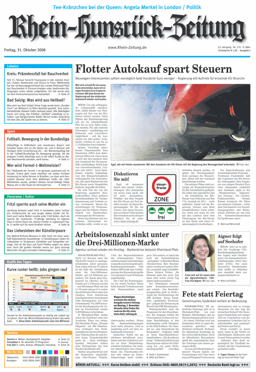 Rhein-Hunsrück-Zeitung vom Freitag, 31.10.2008