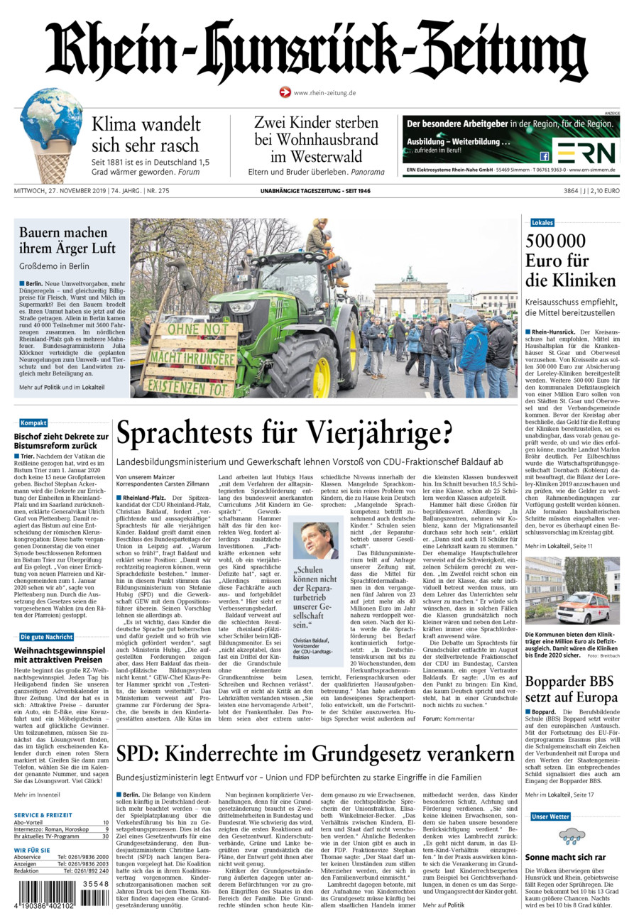 Rhein-Hunsrück-Zeitung vom Mittwoch, 27.11.2019