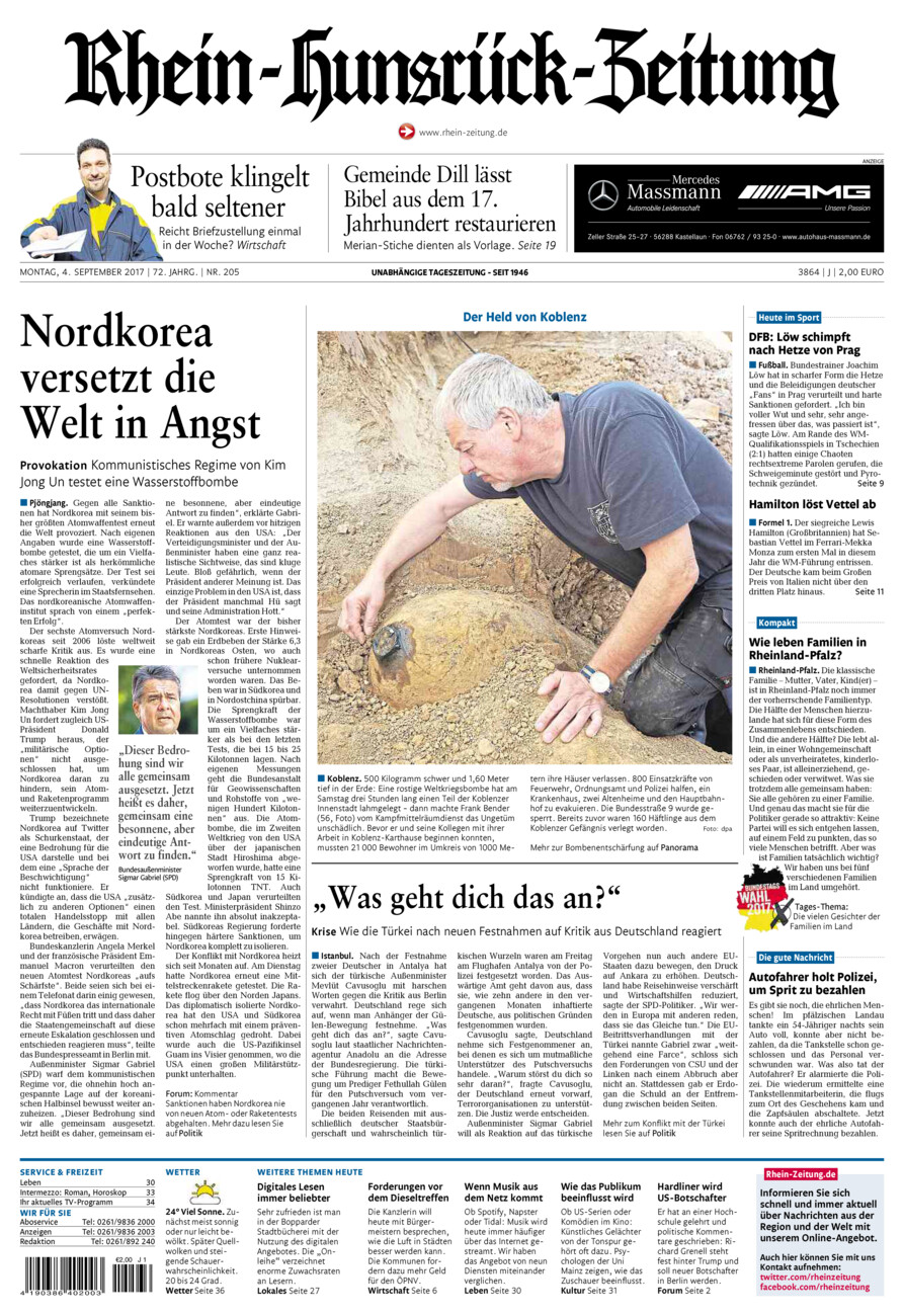 Rhein-Hunsrück-Zeitung vom Montag, 04.09.2017