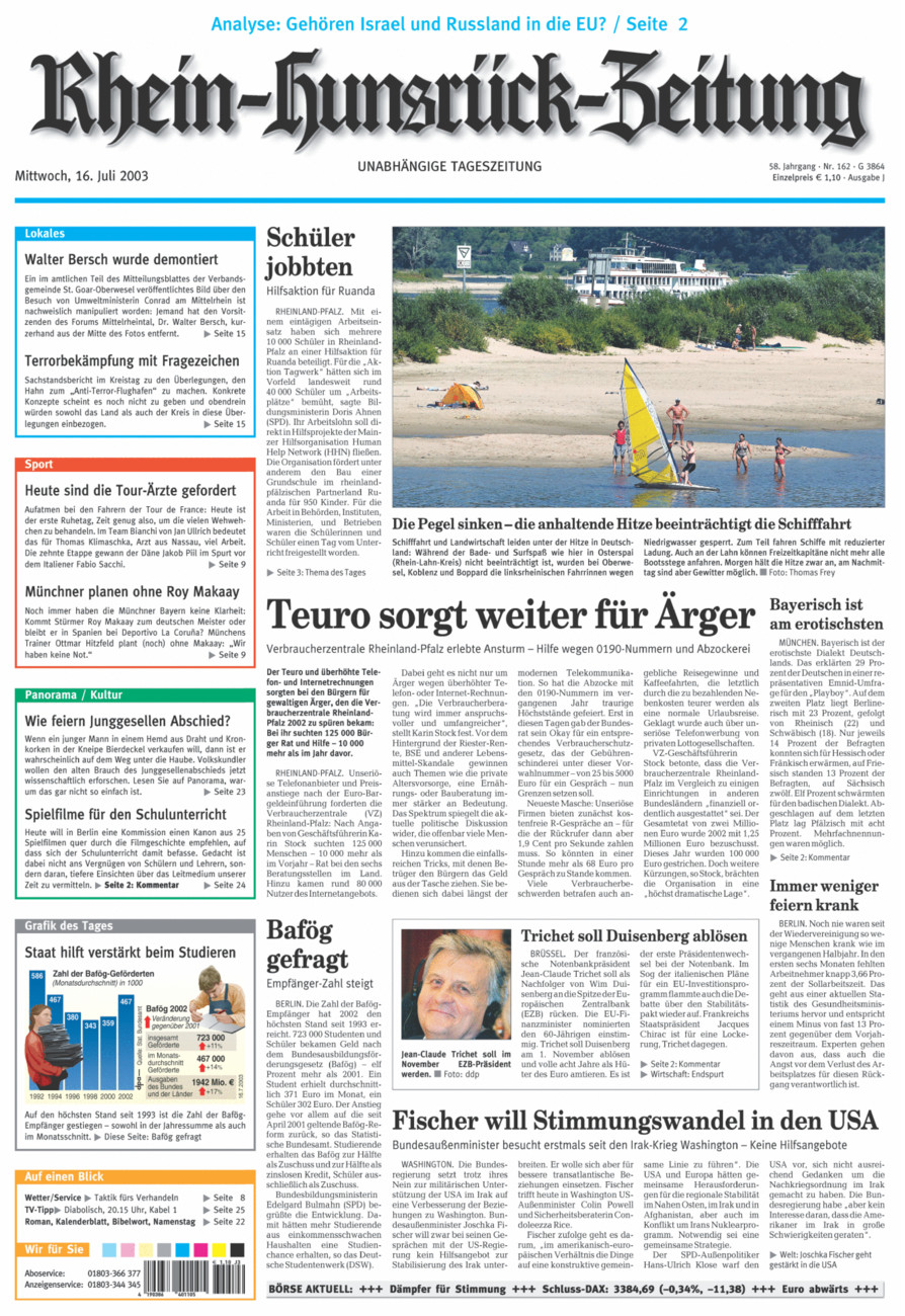 Rhein-Hunsrück-Zeitung vom Mittwoch, 16.07.2003