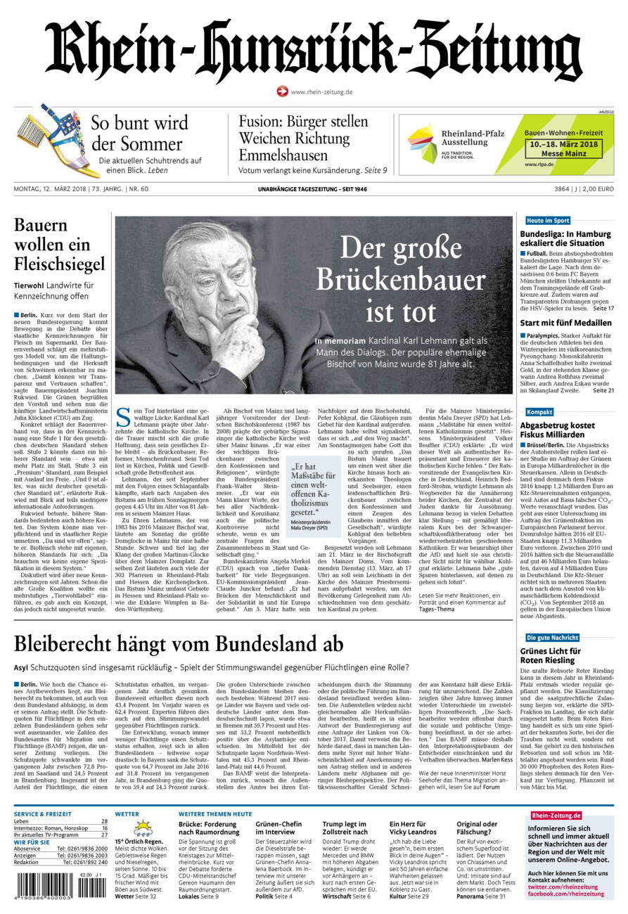 Rhein-Hunsrück-Zeitung vom Montag, 12.03.2018