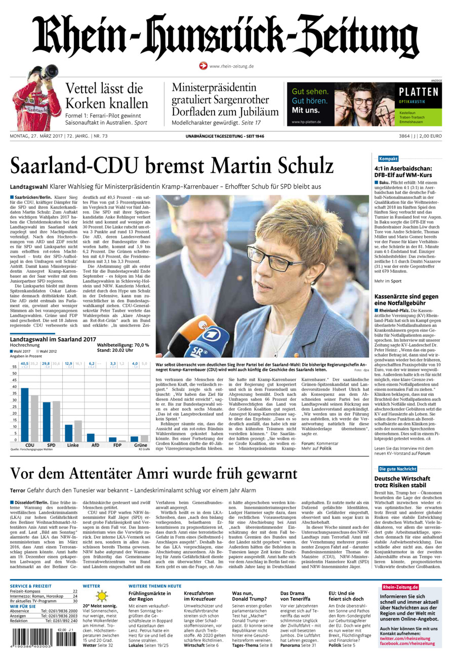 Rhein-Hunsrück-Zeitung vom Montag, 27.03.2017