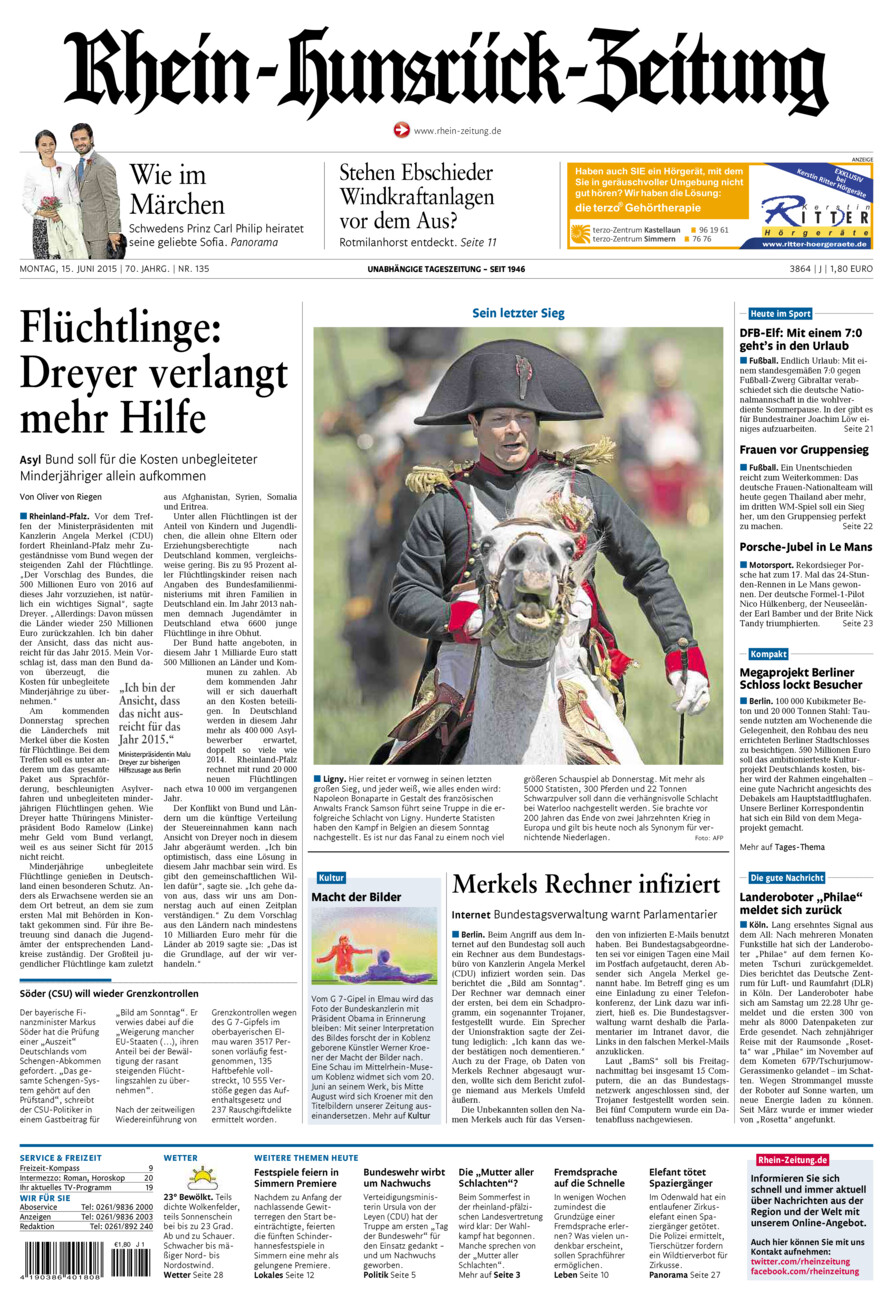 Rhein-Hunsrück-Zeitung vom Montag, 15.06.2015