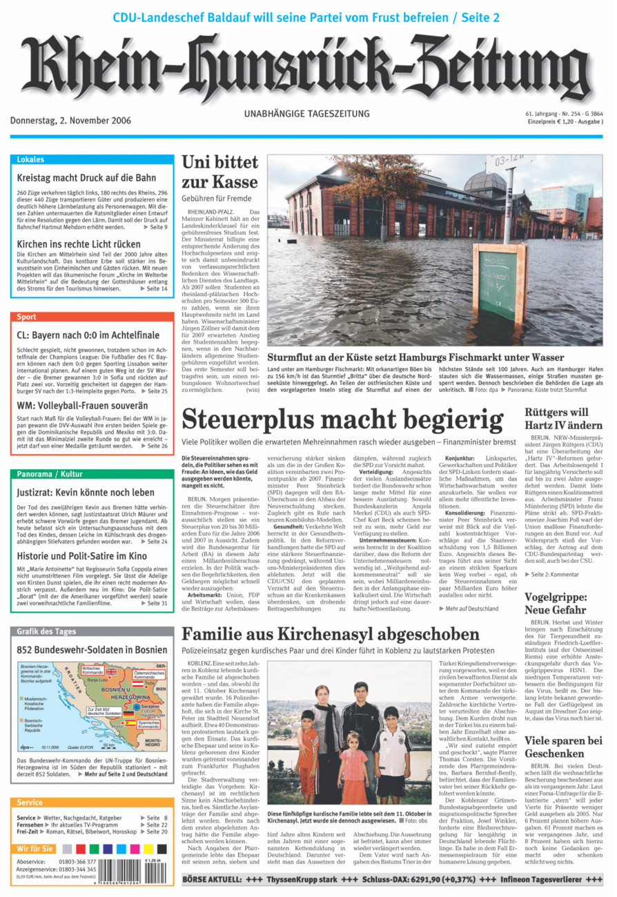 Rhein-Hunsrück-Zeitung vom Donnerstag, 02.11.2006