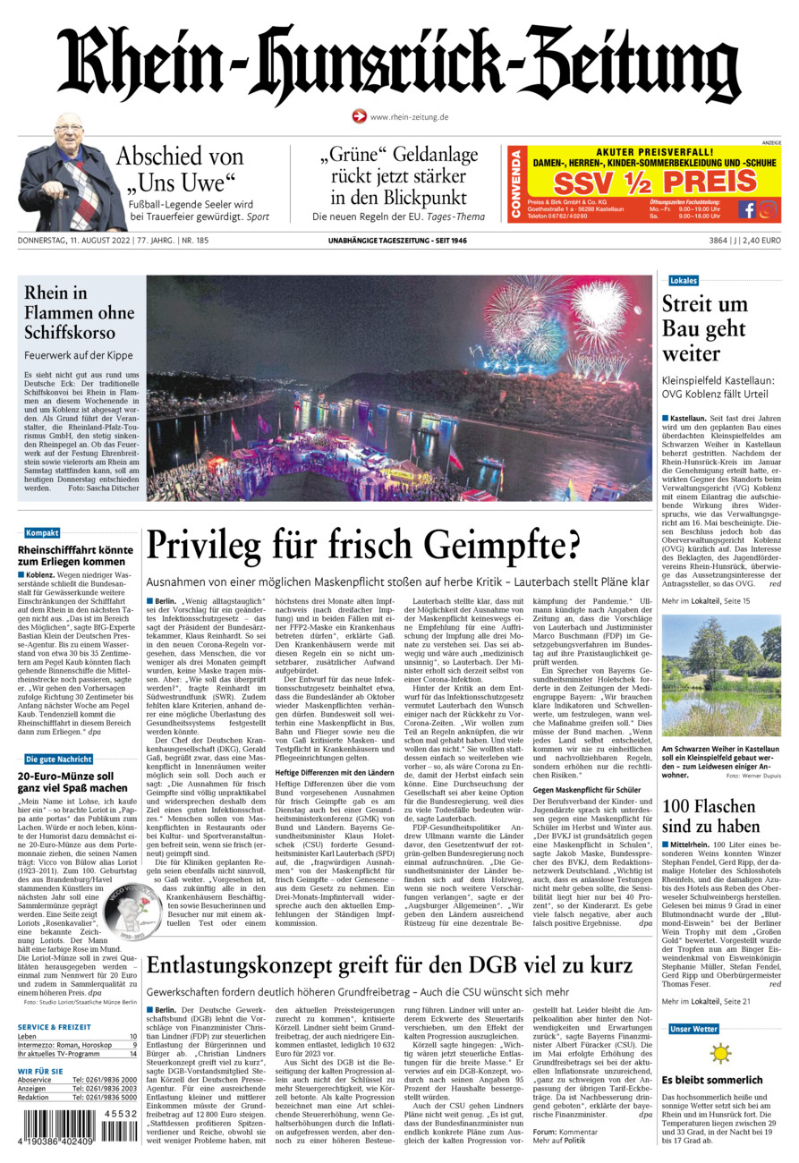 Rhein-Hunsrück-Zeitung vom Donnerstag, 11.08.2022