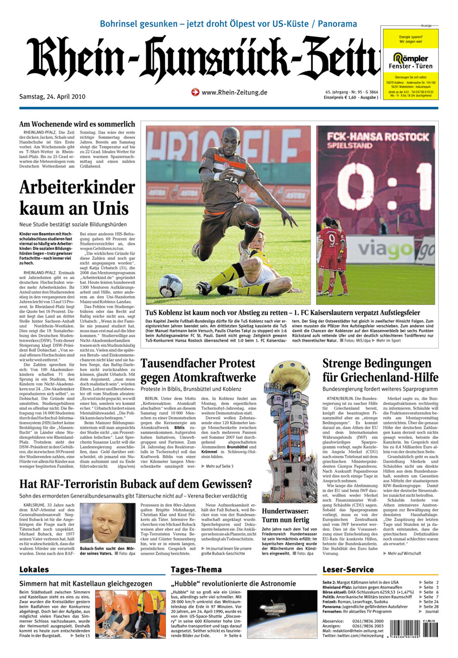 Rhein-Hunsrück-Zeitung vom Samstag, 24.04.2010