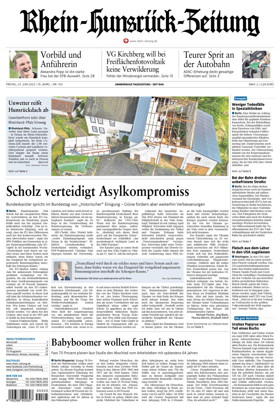 Rhein-Hunsrück-Zeitung vom Freitag, 23.06.2023