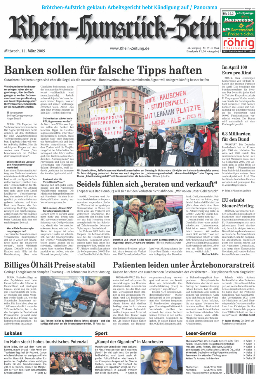 Rhein-Hunsrück-Zeitung vom Mittwoch, 11.03.2009