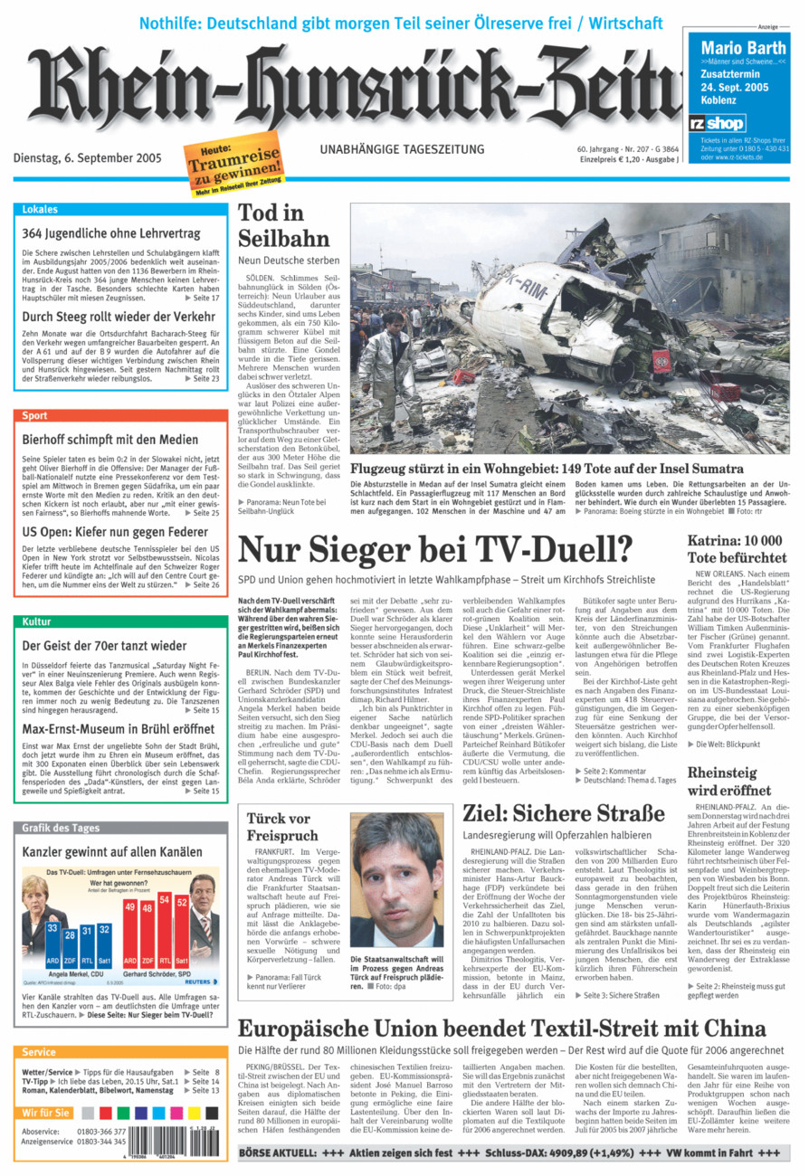 Rhein-Hunsrück-Zeitung vom Dienstag, 06.09.2005