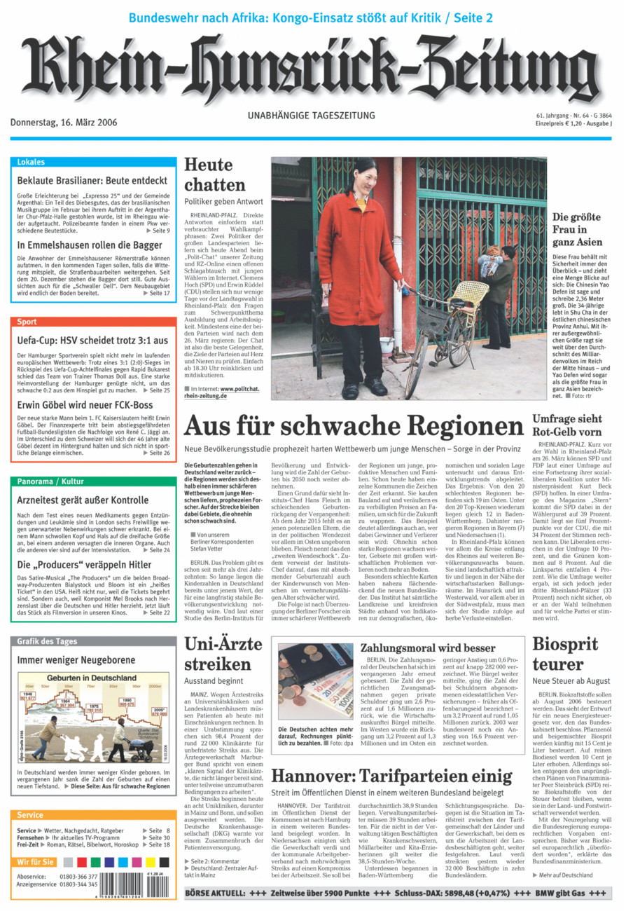 Rhein-Hunsrück-Zeitung vom Donnerstag, 16.03.2006