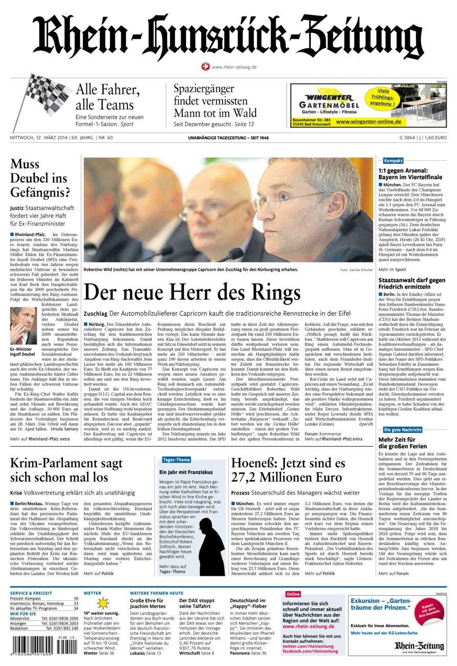 Rhein-Hunsrück-Zeitung vom Mittwoch, 12.03.2014