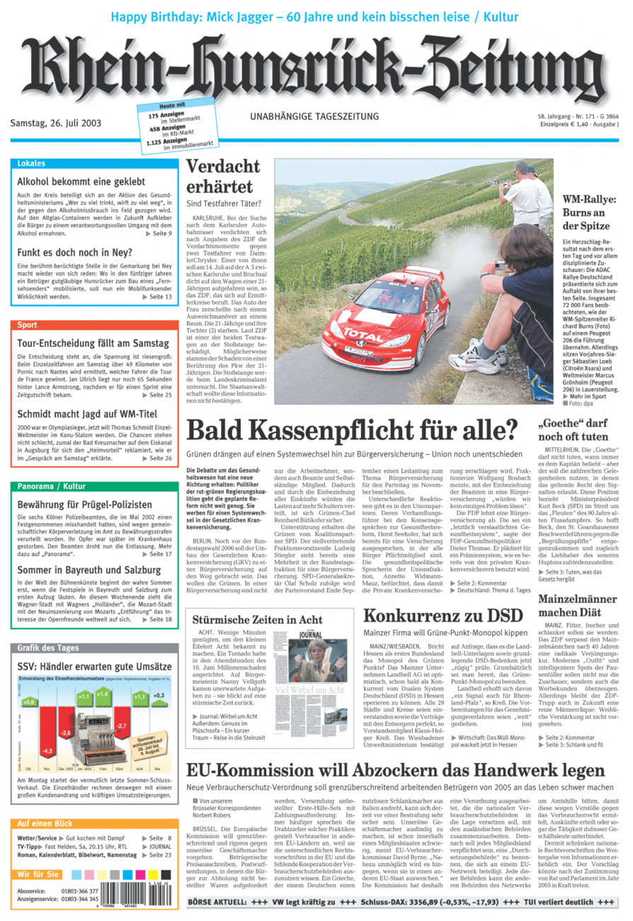 Rhein-Hunsrück-Zeitung vom Samstag, 26.07.2003