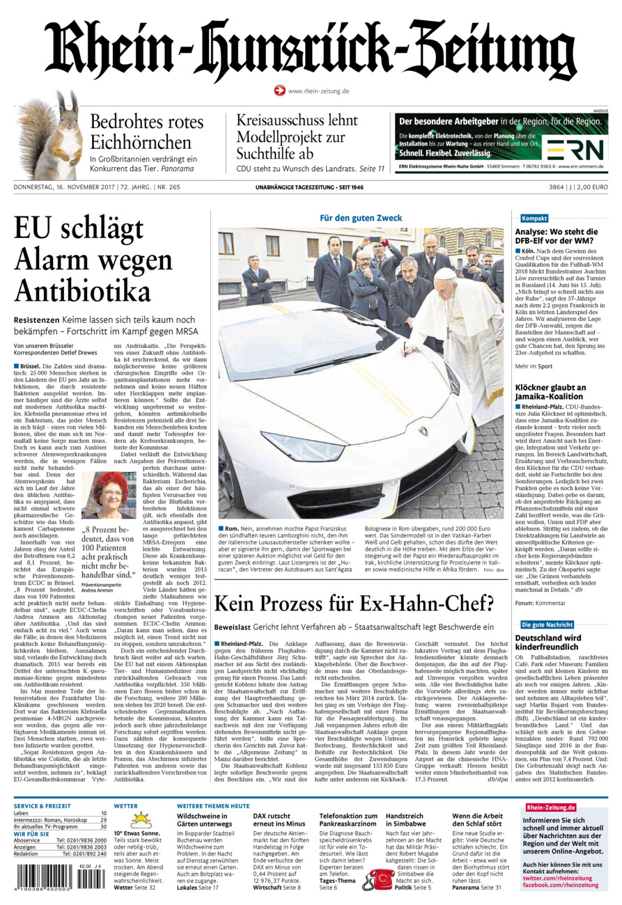 Rhein-Hunsrück-Zeitung vom Donnerstag, 16.11.2017