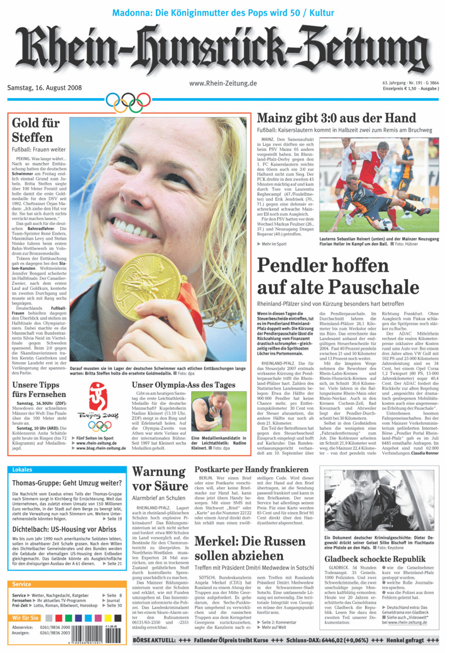 Rhein-Hunsrück-Zeitung vom Samstag, 16.08.2008