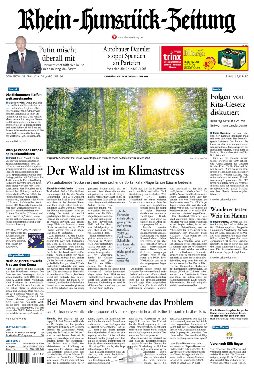 Rhein-Hunsrück-Zeitung vom Donnerstag, 25.04.2019