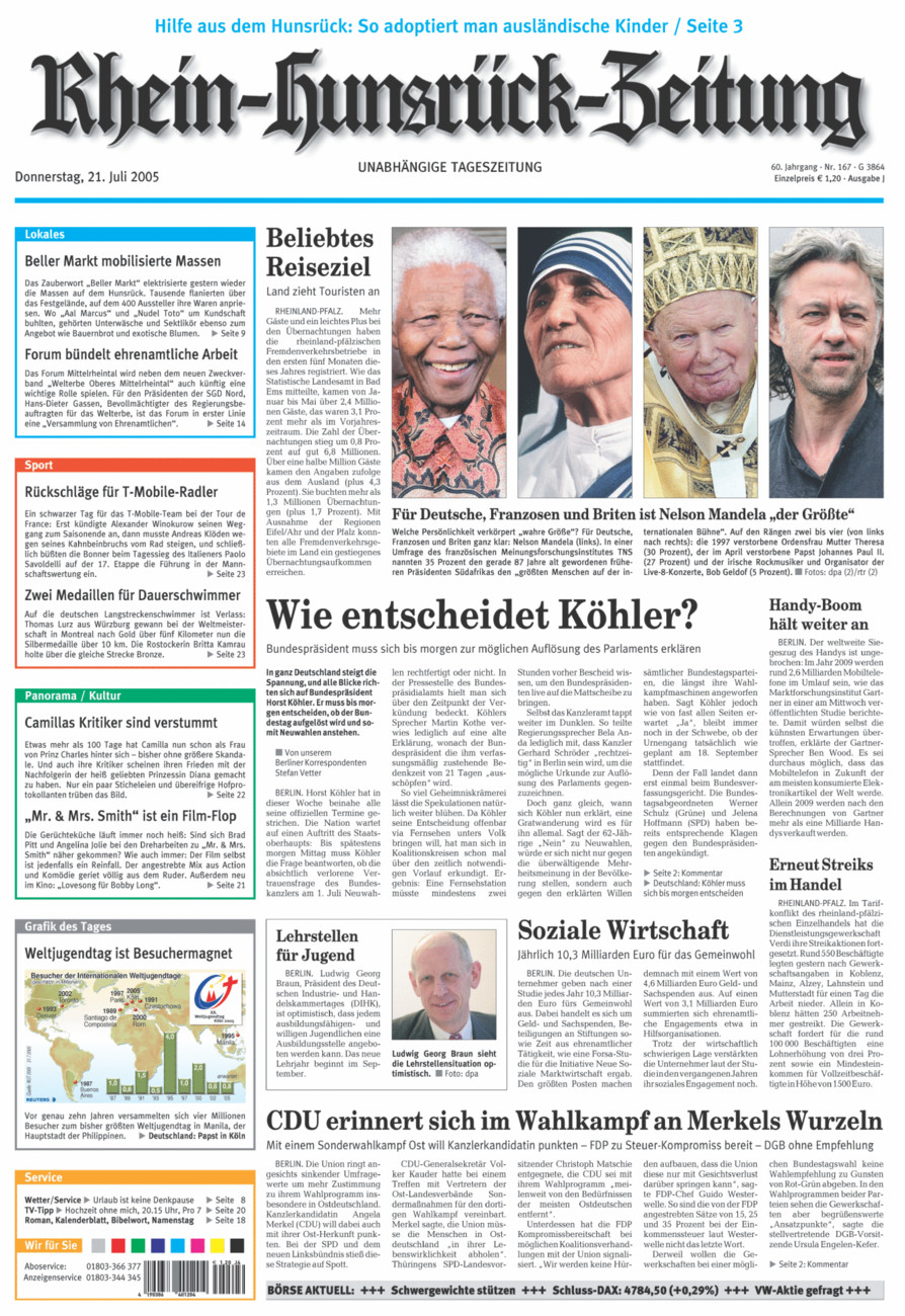 Rhein-Hunsrück-Zeitung vom Donnerstag, 21.07.2005