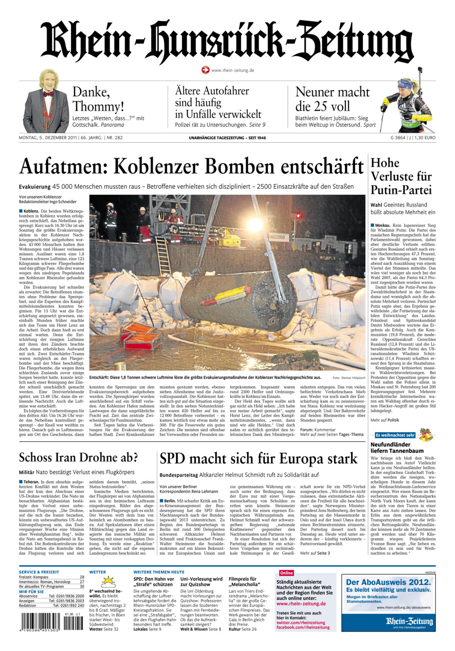 Rhein-Hunsrück-Zeitung vom Montag, 05.12.2011