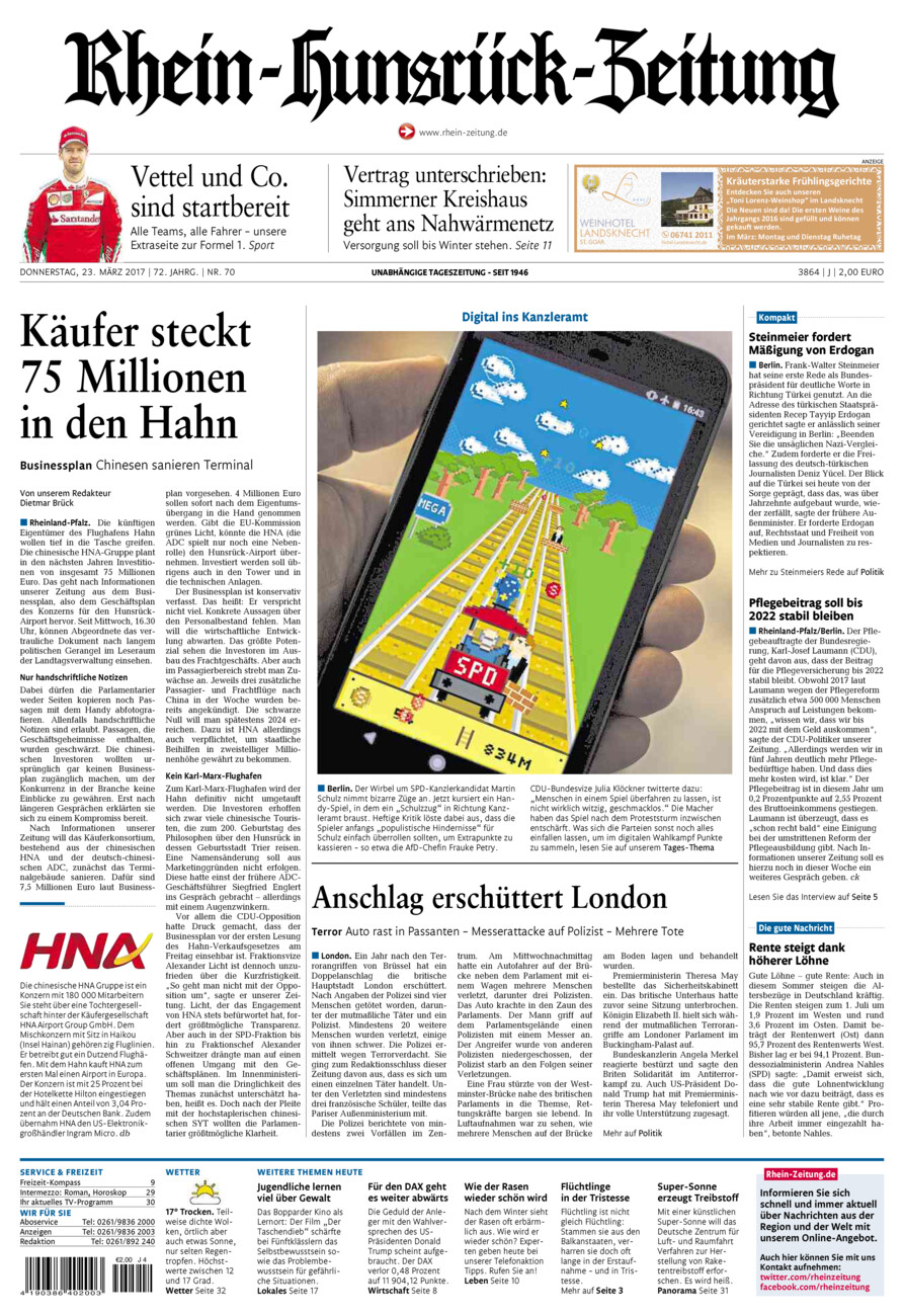 Rhein-Hunsrück-Zeitung vom Donnerstag, 23.03.2017