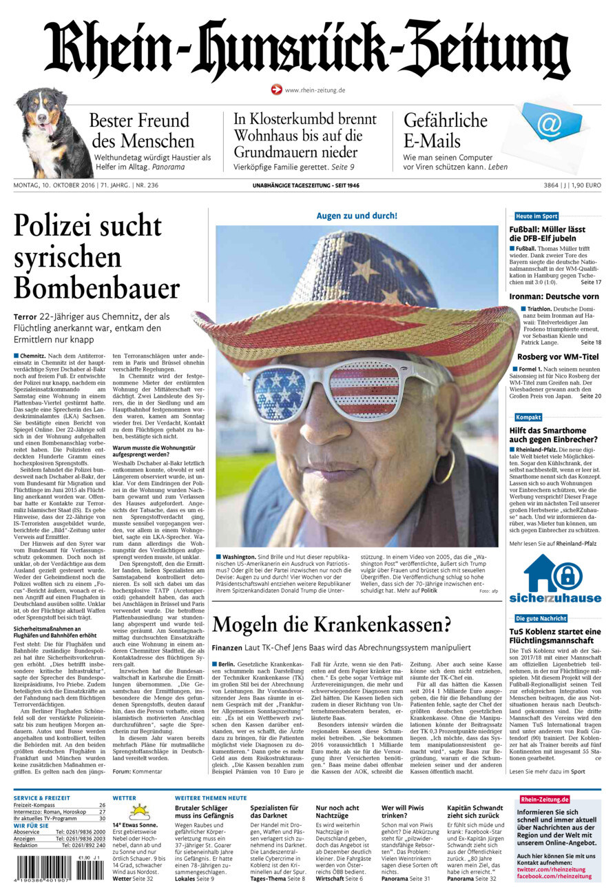 Rhein-Hunsrück-Zeitung vom Montag, 10.10.2016