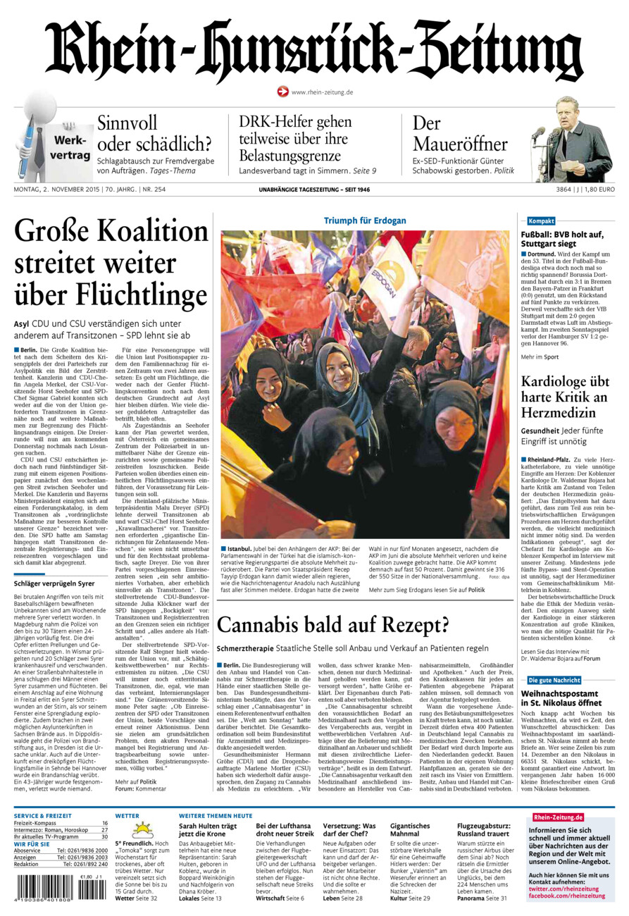 Rhein-Hunsrück-Zeitung vom Montag, 02.11.2015